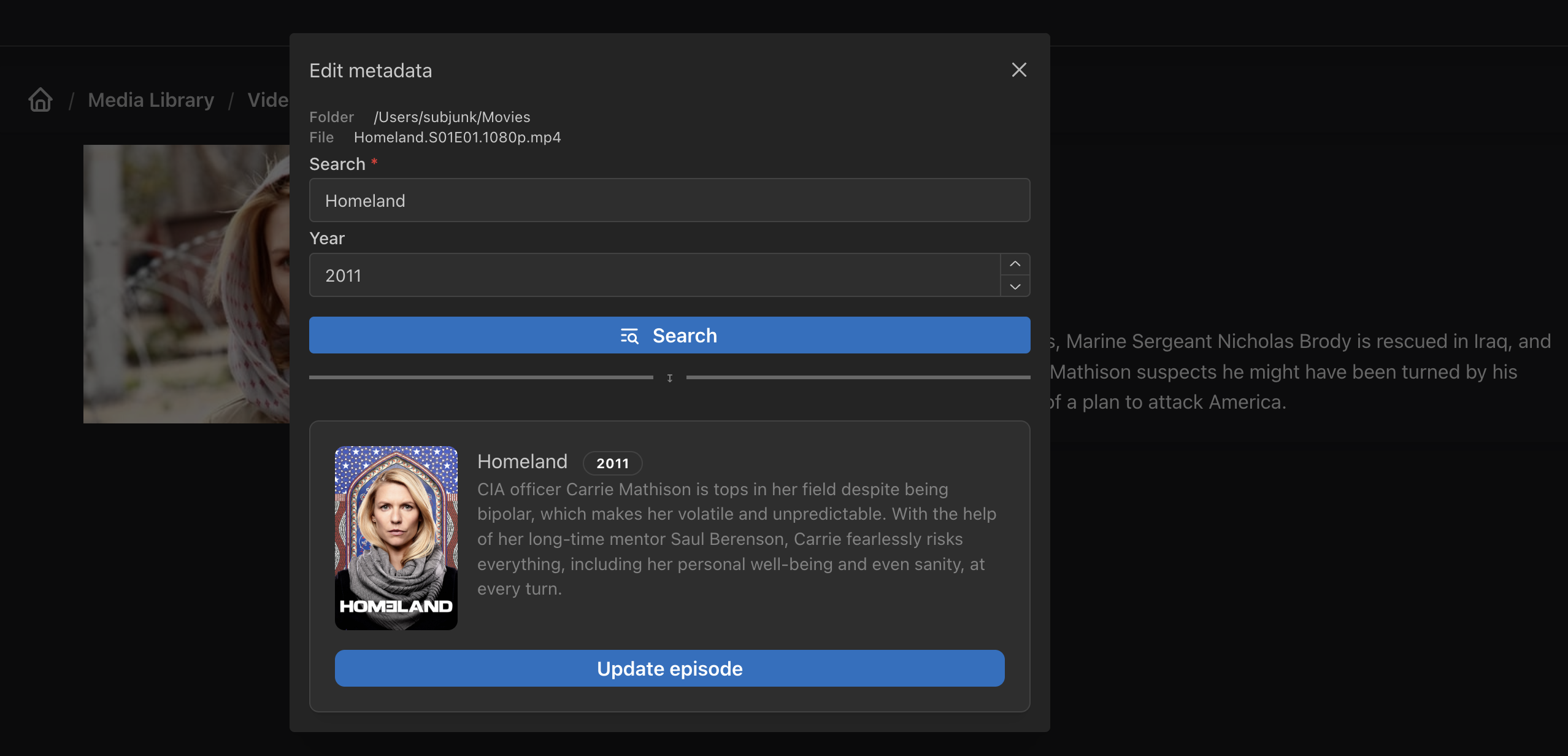 Example of editing metadata